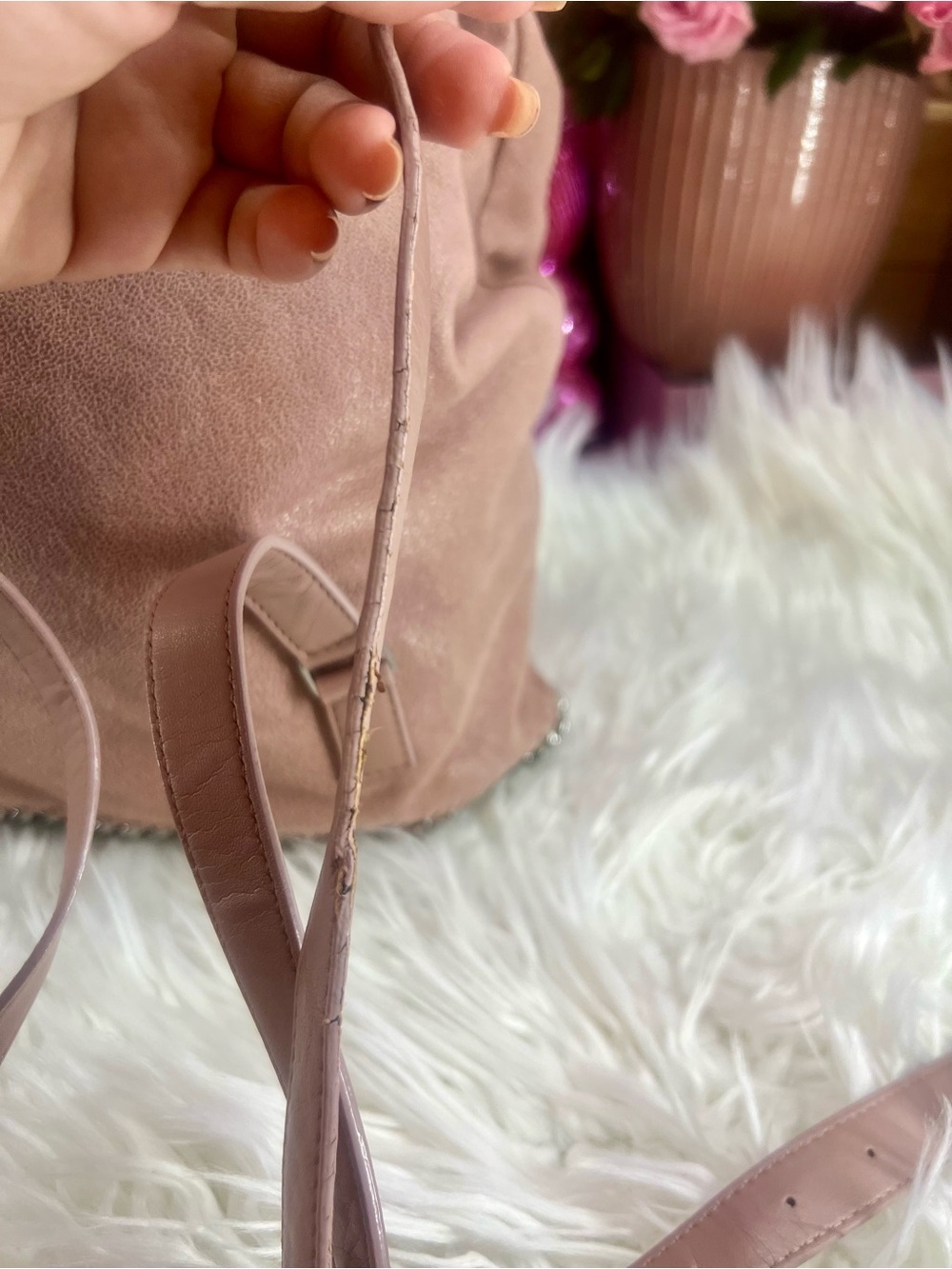 Stella McCartney Pink Suede Chain-Trim Drawstring Backpack - Picture 9 of 16
